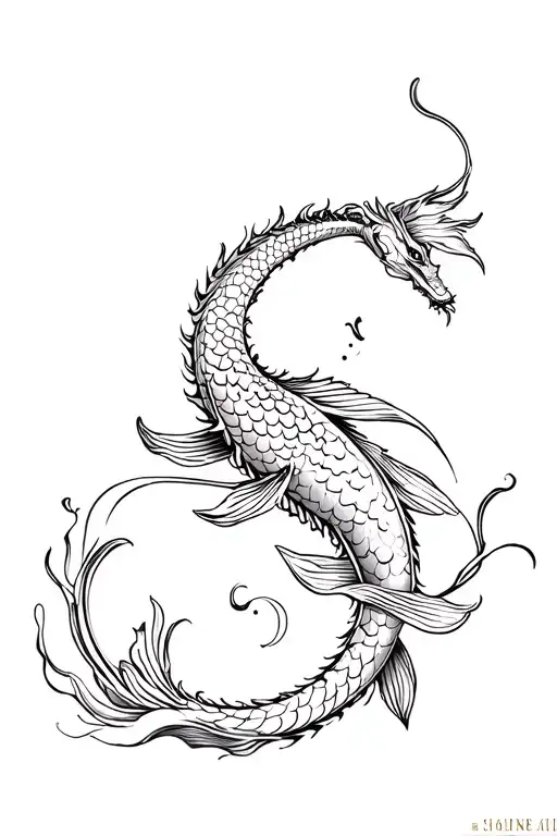 Dragon Wrapping A Koi Fish Around