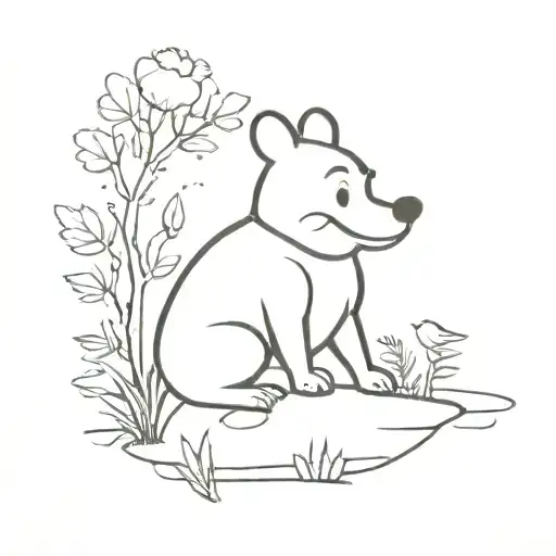 A Minimalist Tattoo Of A Disney Cartoon Character Surrounded By Elements Of Nature And Animals