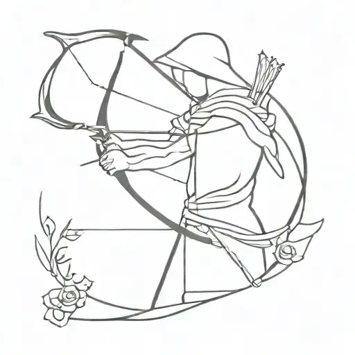 Tattoo Of A Minimalist Archer With A Cloak Holding A Bow And Arrow