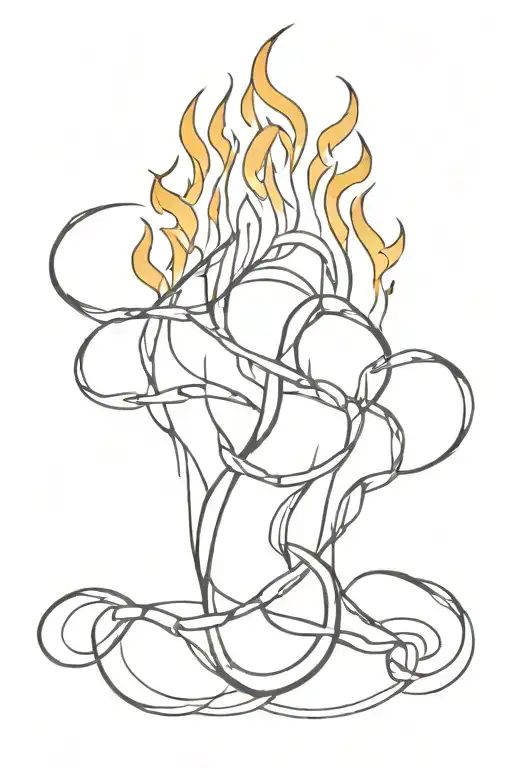 Flames Rising Up With Metal Chain