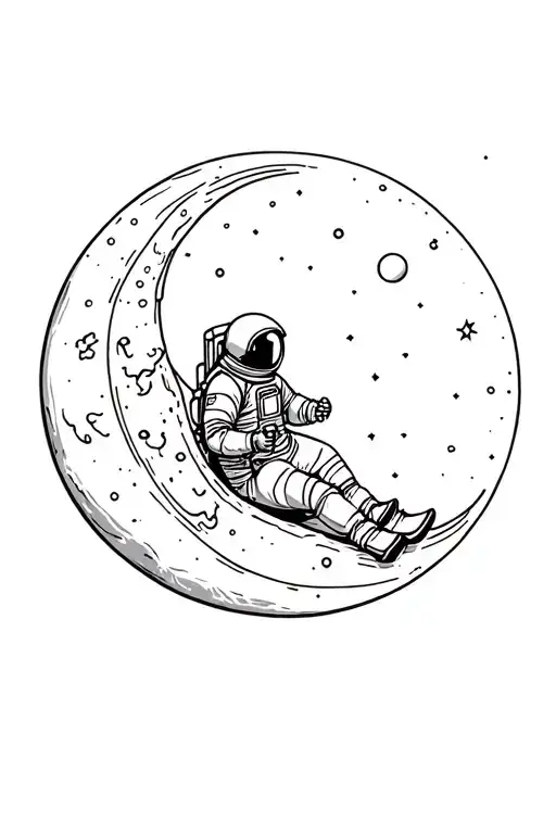 Astronaut Riding Moon Surrounded