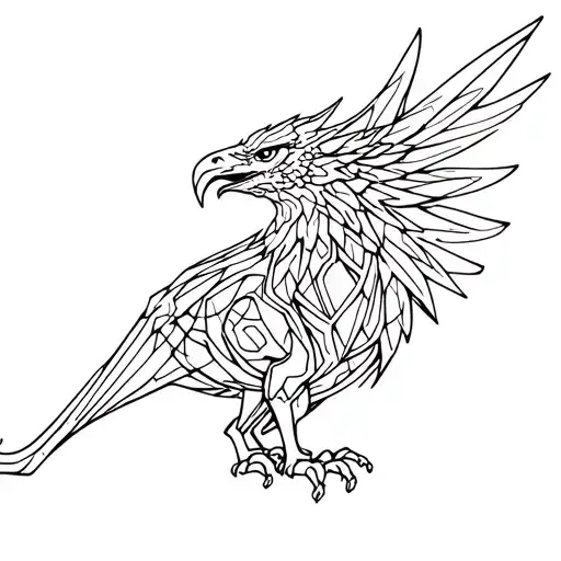 Full Body Cyber Griffin Featuring Cyber Circuits Patterns And Scientific Symbols