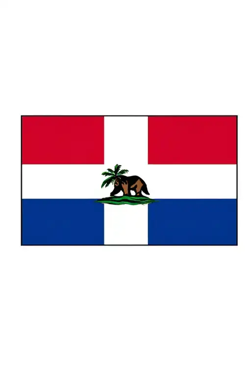 Dominican Flag Incorporated With Bear And Palm Tree