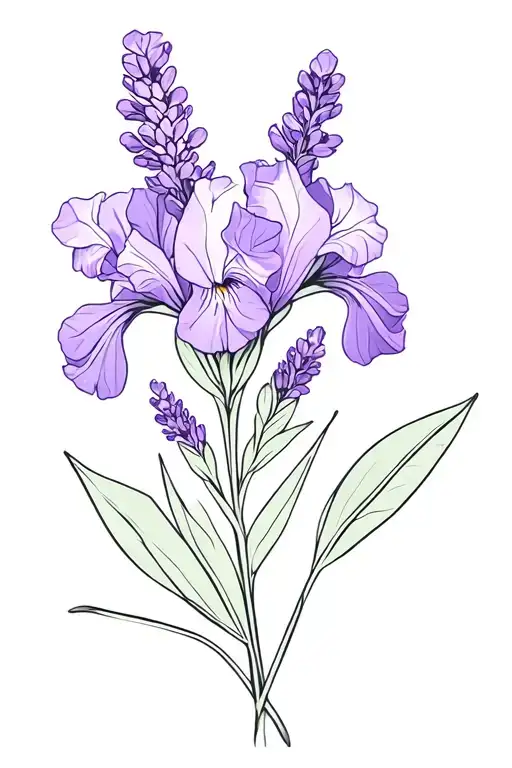 Lilacs And Lavender And White Iris Fine Line