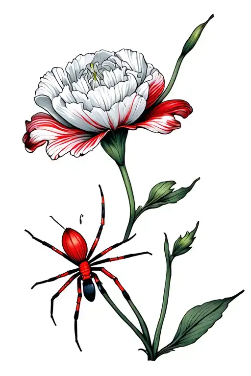 White Carnation With Red Striped Carnation And Spider With Red Spider Lily