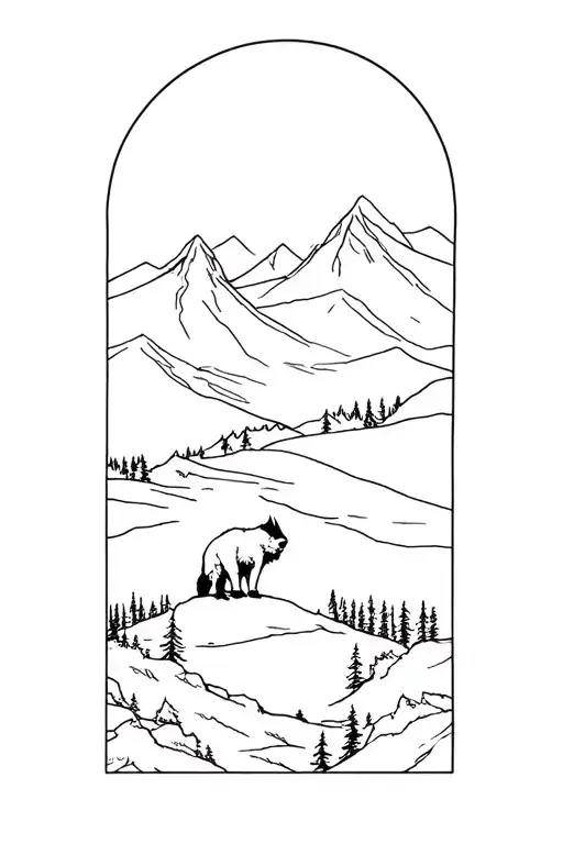 A Real Wolverine Animal Overlooking Mountain And Forest To The Right