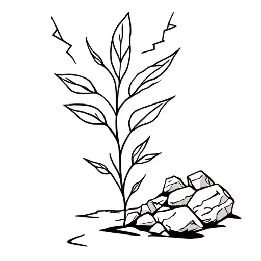 A Plant Plant Held Strong By Rocks With A Lightning Bolt And Hearr