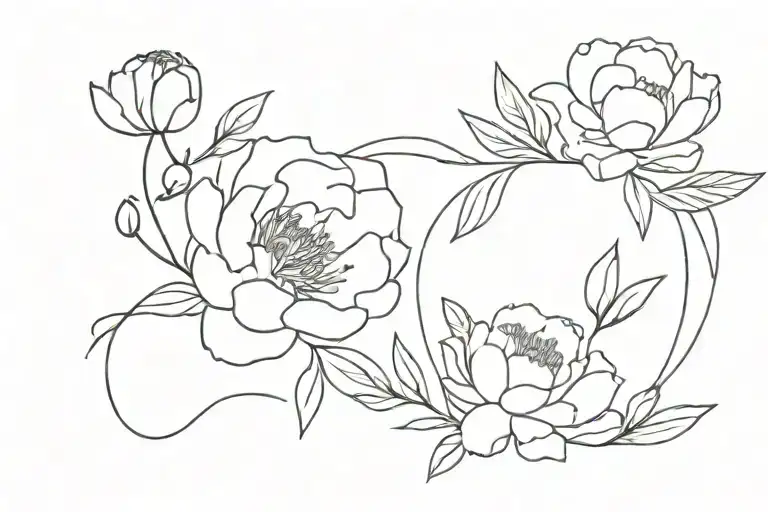 Women's Tattoo Peonies And Lines