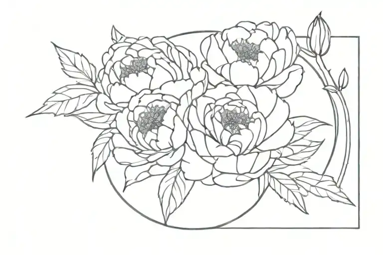 Women's Tattoo Peonies And Lines Forming