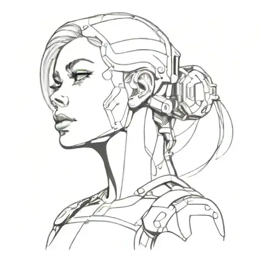 Retro Futuristic Sorayama Robot Girl Looking Up