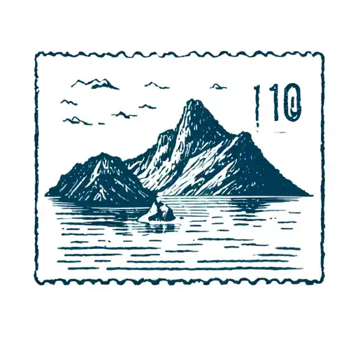 Square Postal Stamp With A Norwegian Fjord Landscape