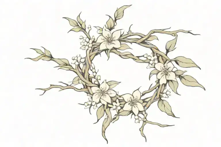 Biblical Crown Of Thorns With Wildflowers Intertwined Wrap Around Arm