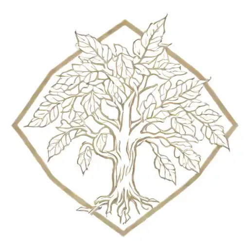 Pecan Tree With Roots Inside Diamond Outline