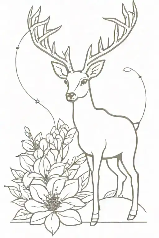 Simple Buck Outline With Minimalist Flowers Growing
