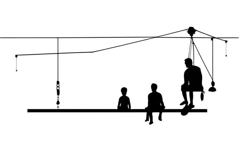 A Father And Son Silhouette Sitting On An I Beam Hanging From A Crane