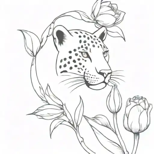 Jaguar With Tulips