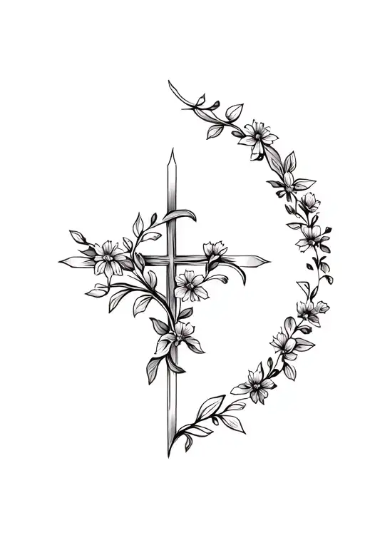A Minimal Cross With Kingsfoil Flowers Wrapped Around It
