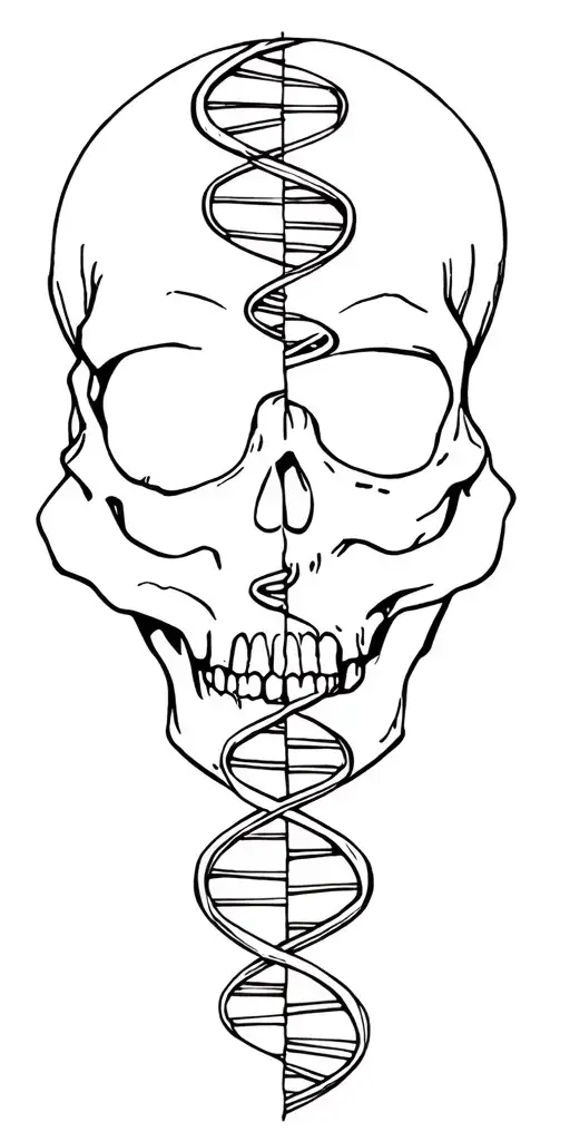 Skull Face Cut In Half With Dna Double Helix