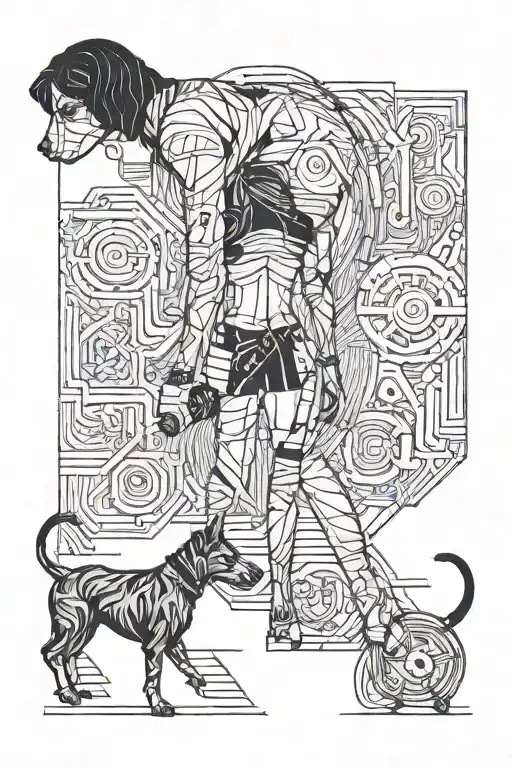 A Woman In Tights Carrying Dumbells Walking Away With A Small And Big Dog Following Her