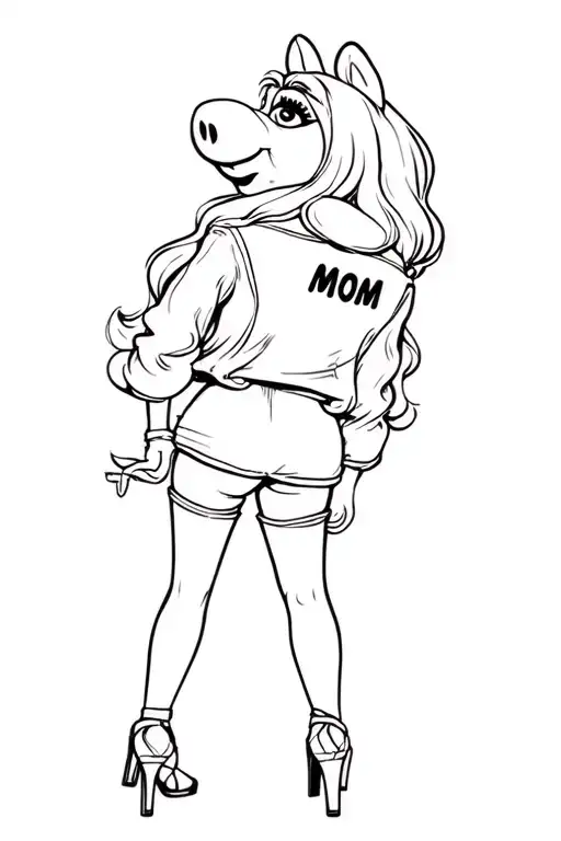 Miss Piggy Pinup Doll With Long Blonde Hair Looking Back Jacket That Says Mom