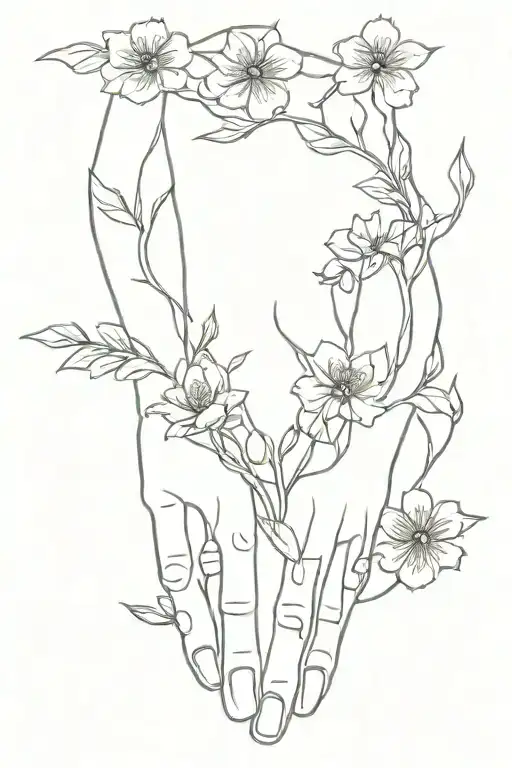 Skeleton Hand Holding Delicate Flowers