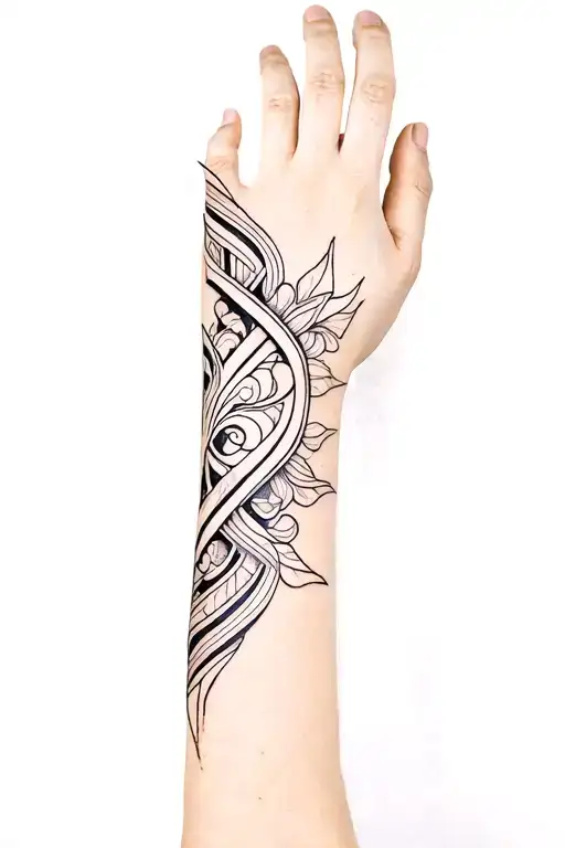 Make An Ornamental Tattoo For Full Forearm Picking Up The Elbow And The Fingers With Tribal Strokes