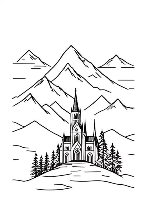 Mountains And Trees With Cathedral Church