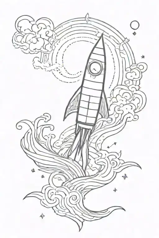 Simple Rocket Ship Sailing Through A Sea Waves