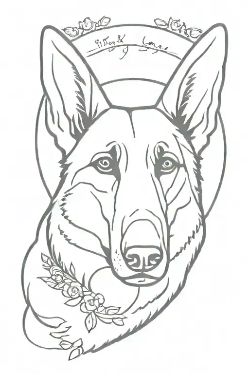 Ears Of A German Shepherd With A Quote That Said Loved By An Angel In Red Color