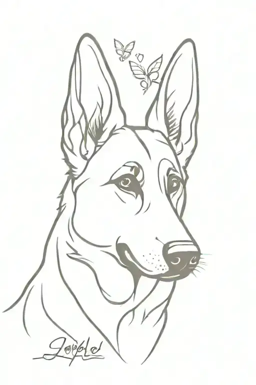 Ears Of A German Shepherd With A Quote That Say Loved By An Angel In Red Color