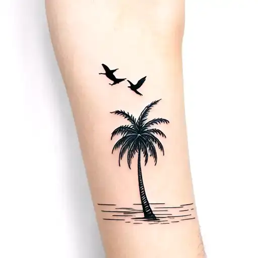 A Palm Tree With Birds