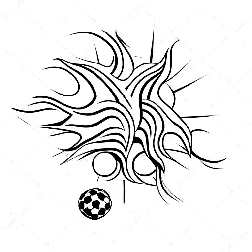 A Minimalist Design Of A Soccer Player Kicking A Ball With The Sun And Palm Trees In The Background