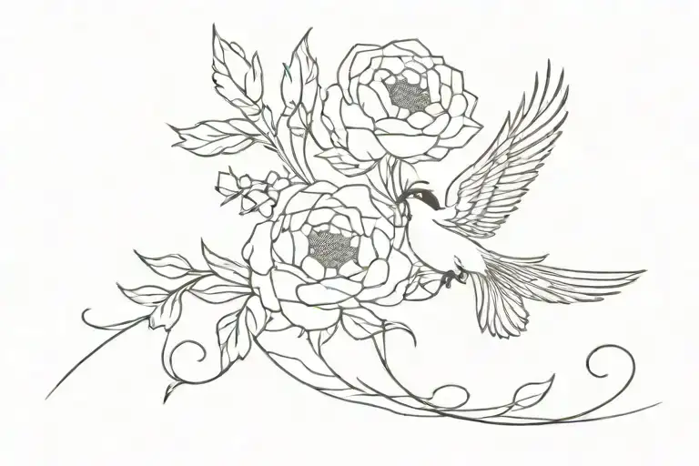 Phoenix With Horizontal Line And Peonies