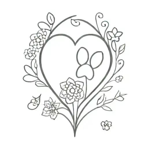 Heart With Forget Me Not Flower And Paw Print Surrounded