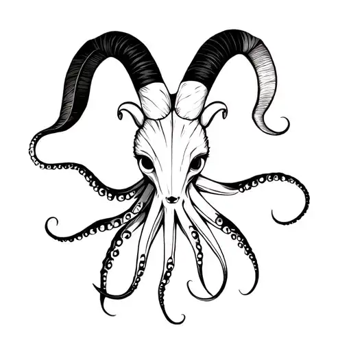 An Octupus With An Impish Gaze And Goat-horns On It's Feathered Head
