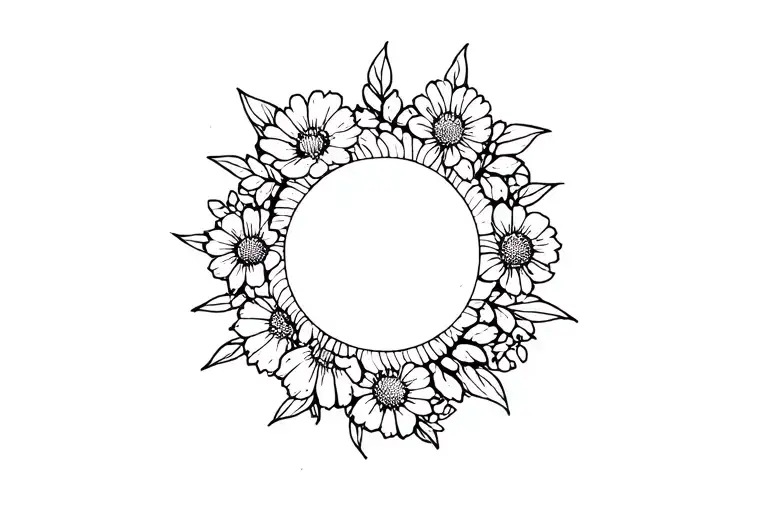 Sun Surrounded By Garden Of Flowers