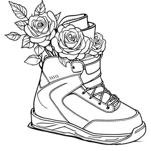 Snowboard Boot With Roses Growing Out Of The Top