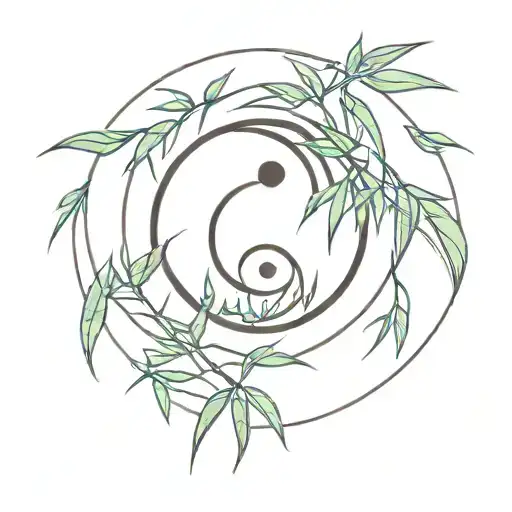 Yin Yang Bamboo Leaves Around Him