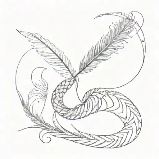 Snake Winding Around A Feather Quill