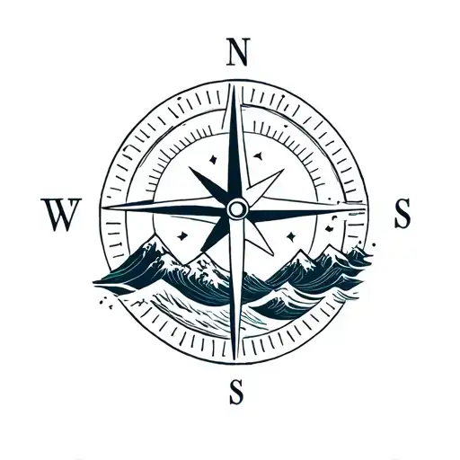 Compass And Mountains And Waves