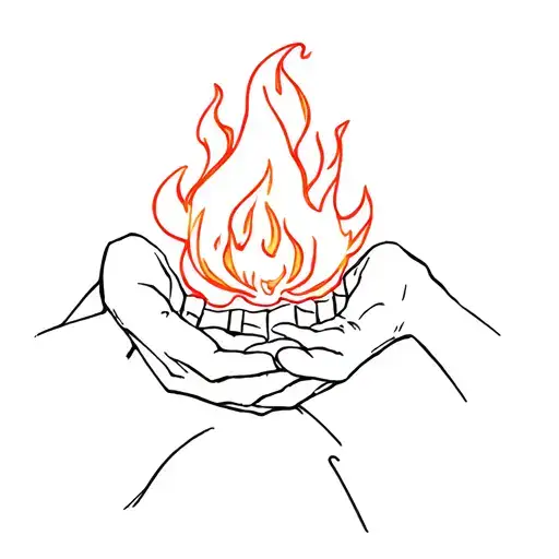 Line Art Tattoo Of Calcifer Being Held In Sophie's Hands From Howl's Moving Castle