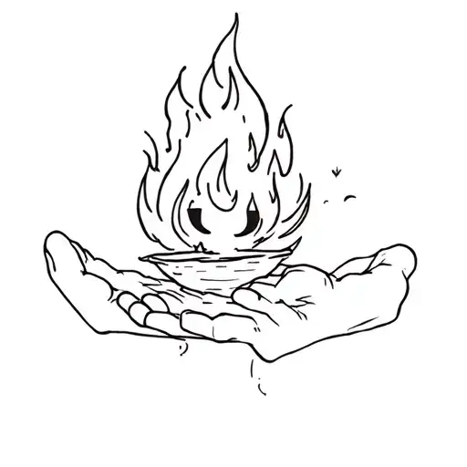 Line Art Tattoo Of Calcifer Being Held In Sophie's Hands From Howl's Moving Castle
