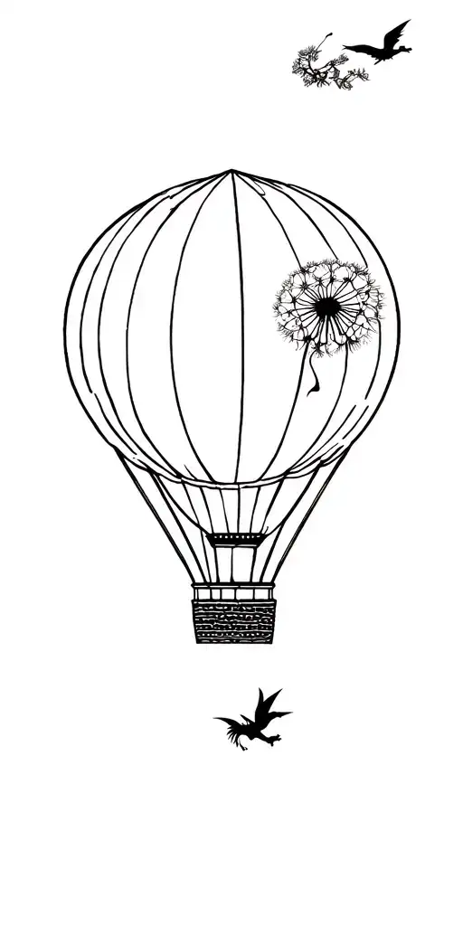 Hot Air Balloon With Dandelion As Balloon And Dragon Flys Flyong Off The Top