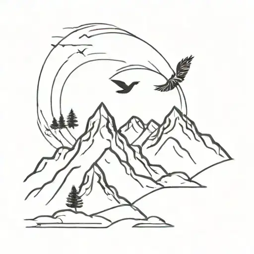 Mountain With Bird Flying Away