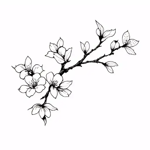 Cherry Blossom Branch Wrapped Black And White