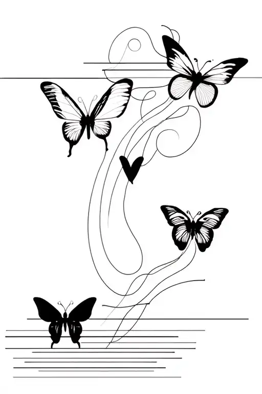 Butterflies And Abstract Lines In The Style Of Minimalism