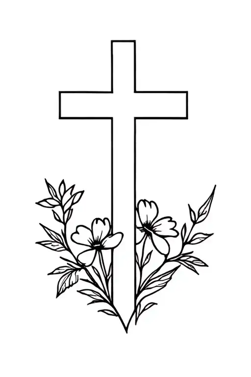 Cross With Flowers Growing