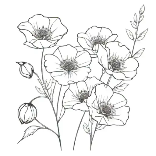 Poppy And Cosmo Flowers Intertwined Within