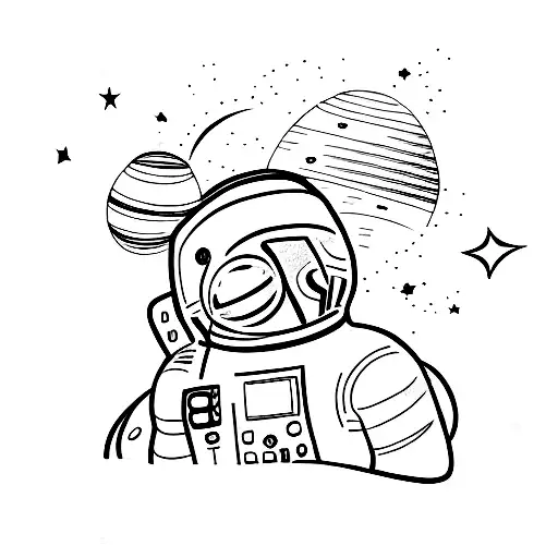 A Line Work Tattoo Of An Astronaut Exploring A Galaxy