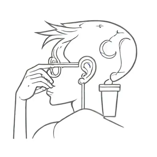 Stick Boy Holding Cup On Ear